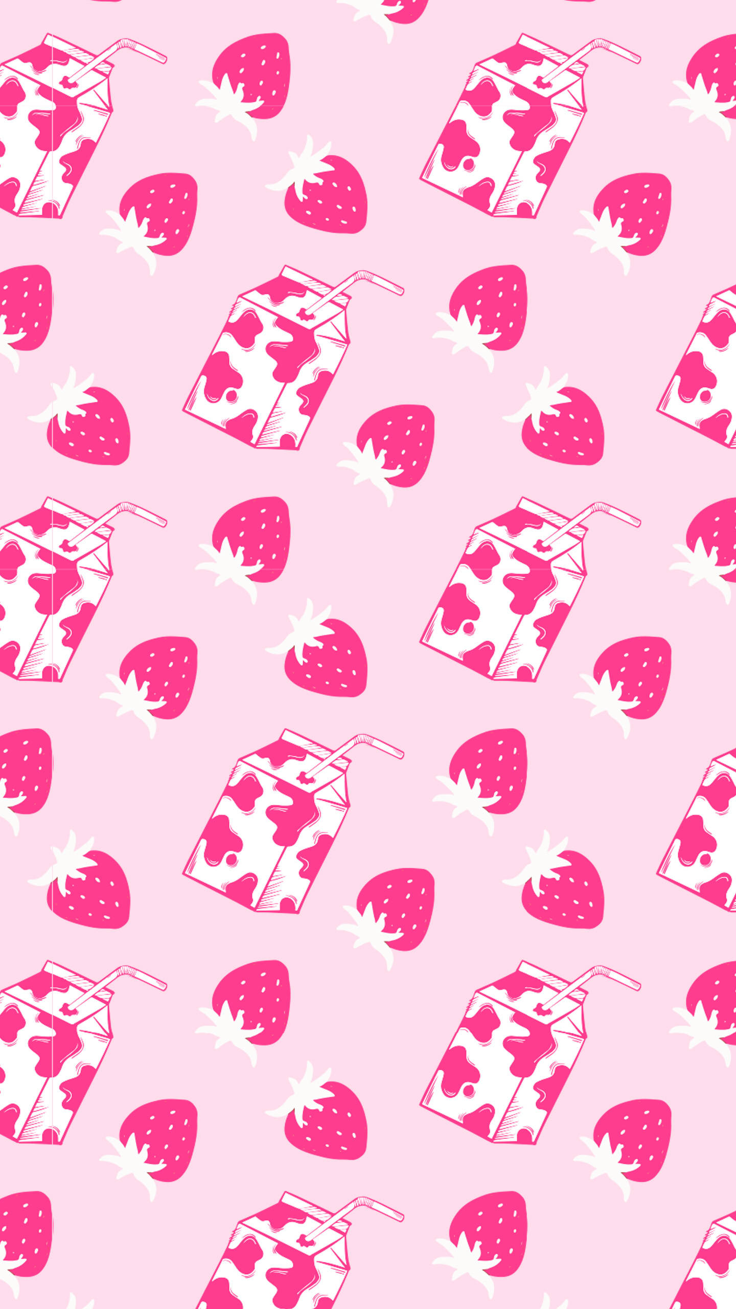 Strawberry Cow, milk box, pink background, 2K Phone Wallpaper