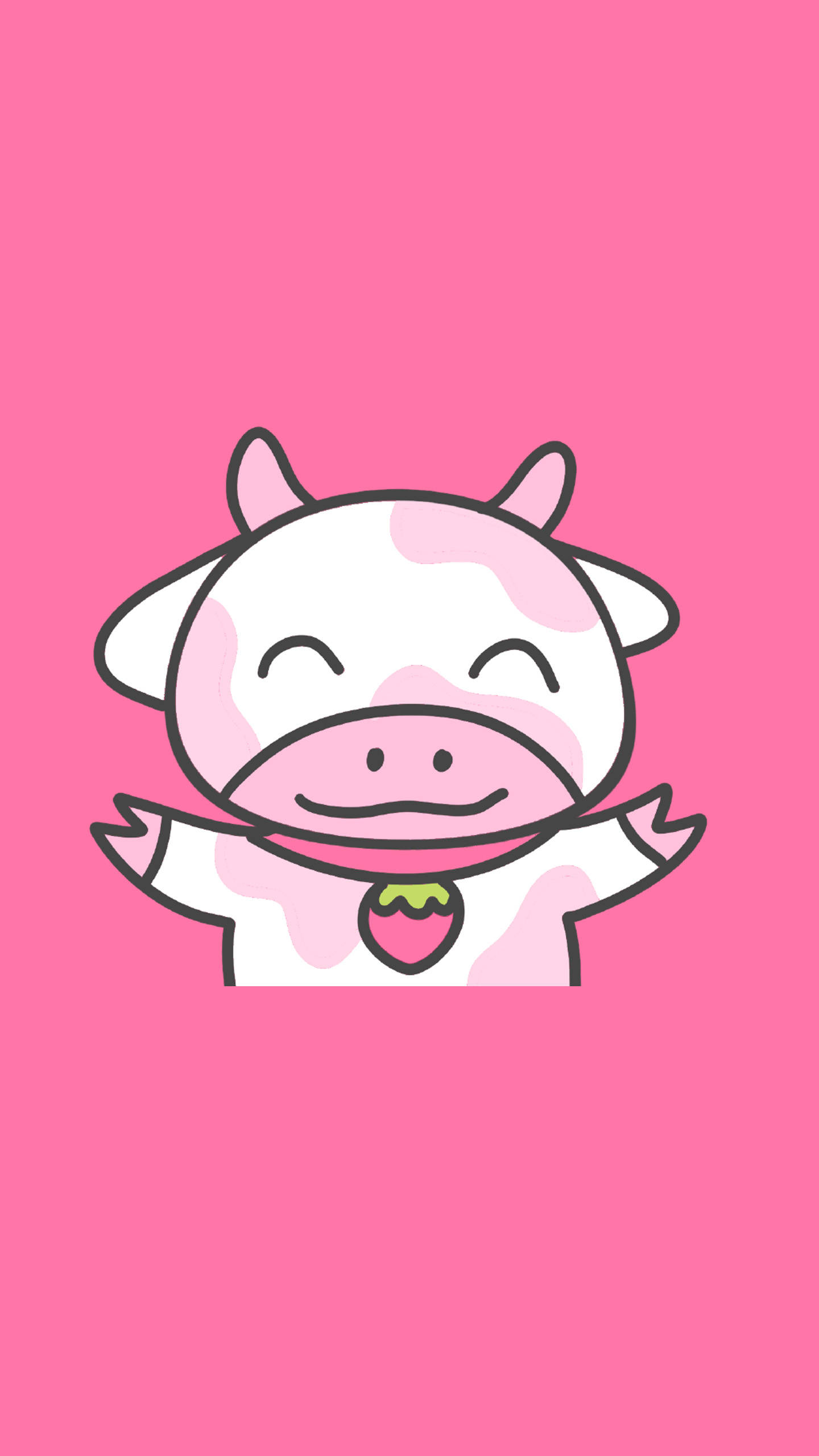 Strawberry Cow, pink spots, strawberry tag, 2K Phone Wallpaper