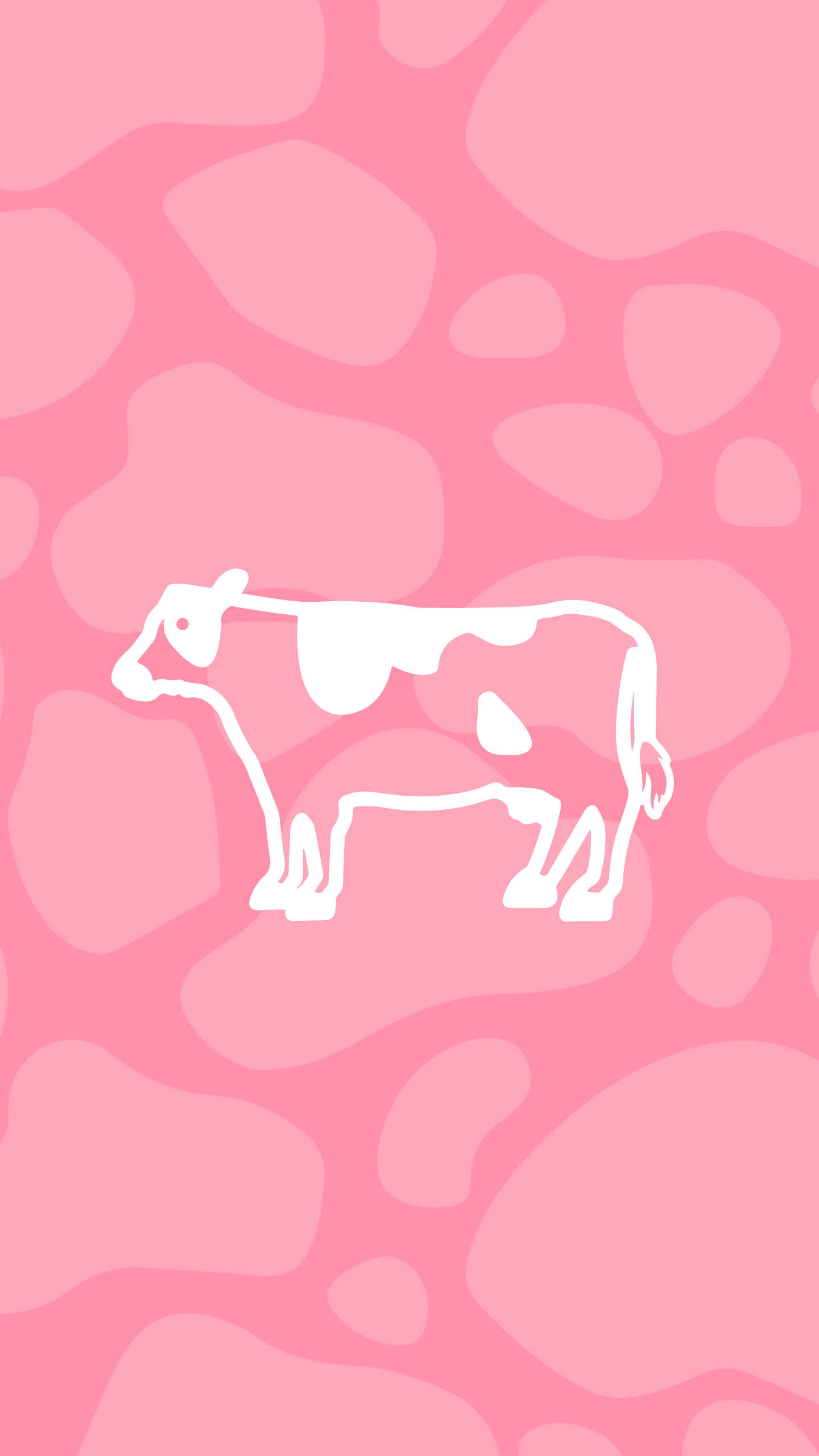 Strawberry Cow, white outline, soft pink abstract background, 2K Phone Wallpaper