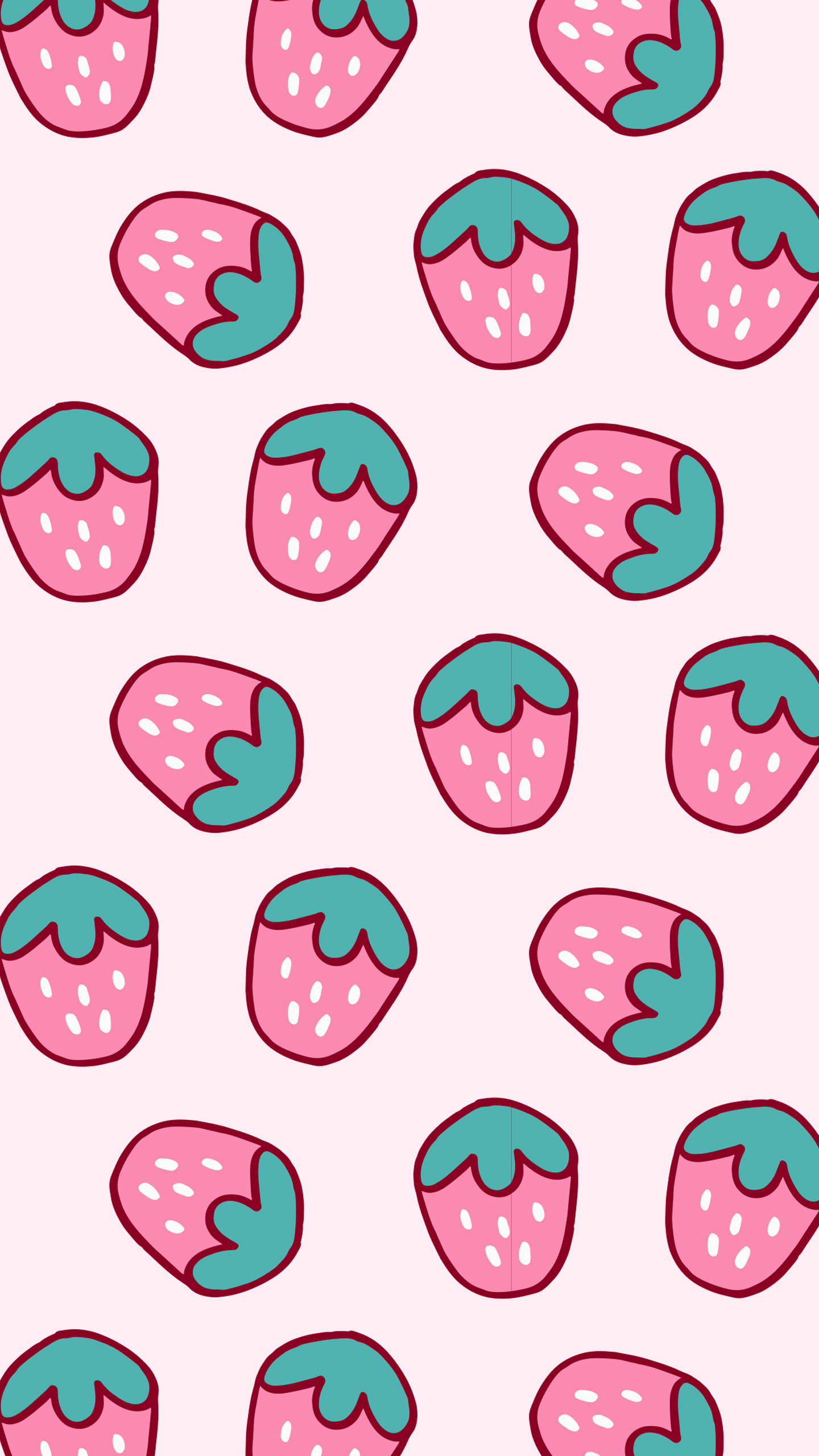 Strawberry Cow, pink background, cute cartoon strawberries, 2K Phone Wallpaper