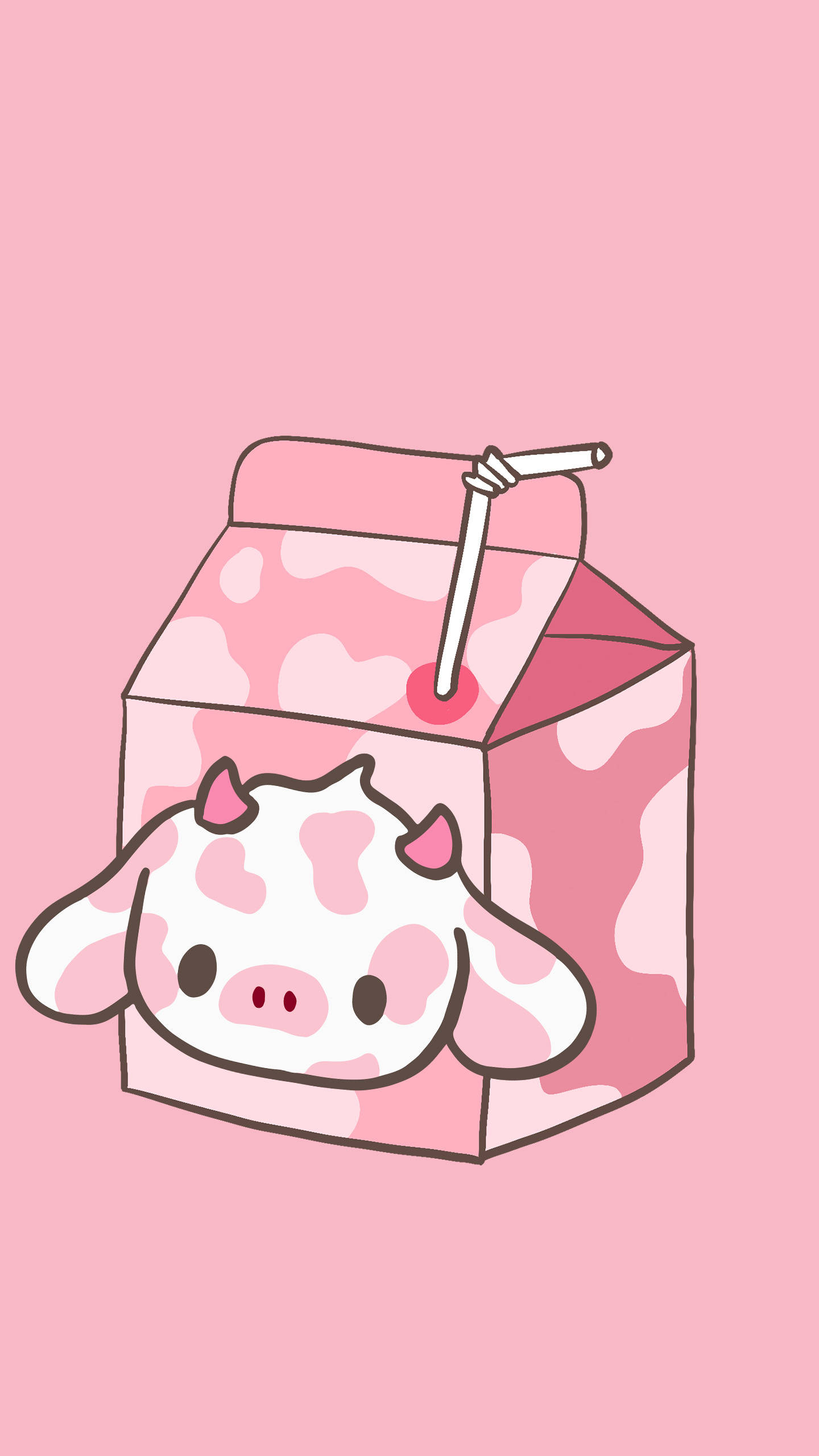 Strawberry Cow, pink milk carton, straw, 2K Phone Wallpaper