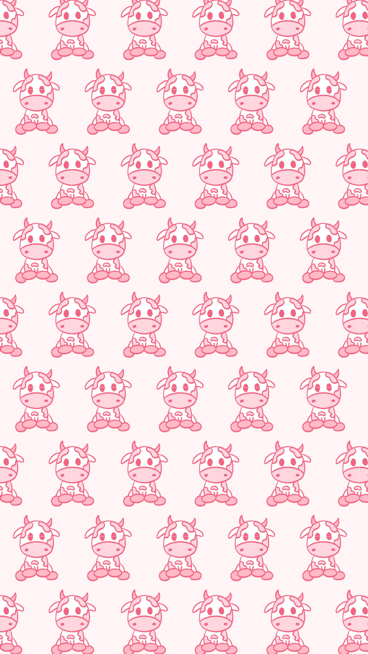 Strawberry Cow, pink cartoon cows, repeating pattern, 2K Phone Wallpaper