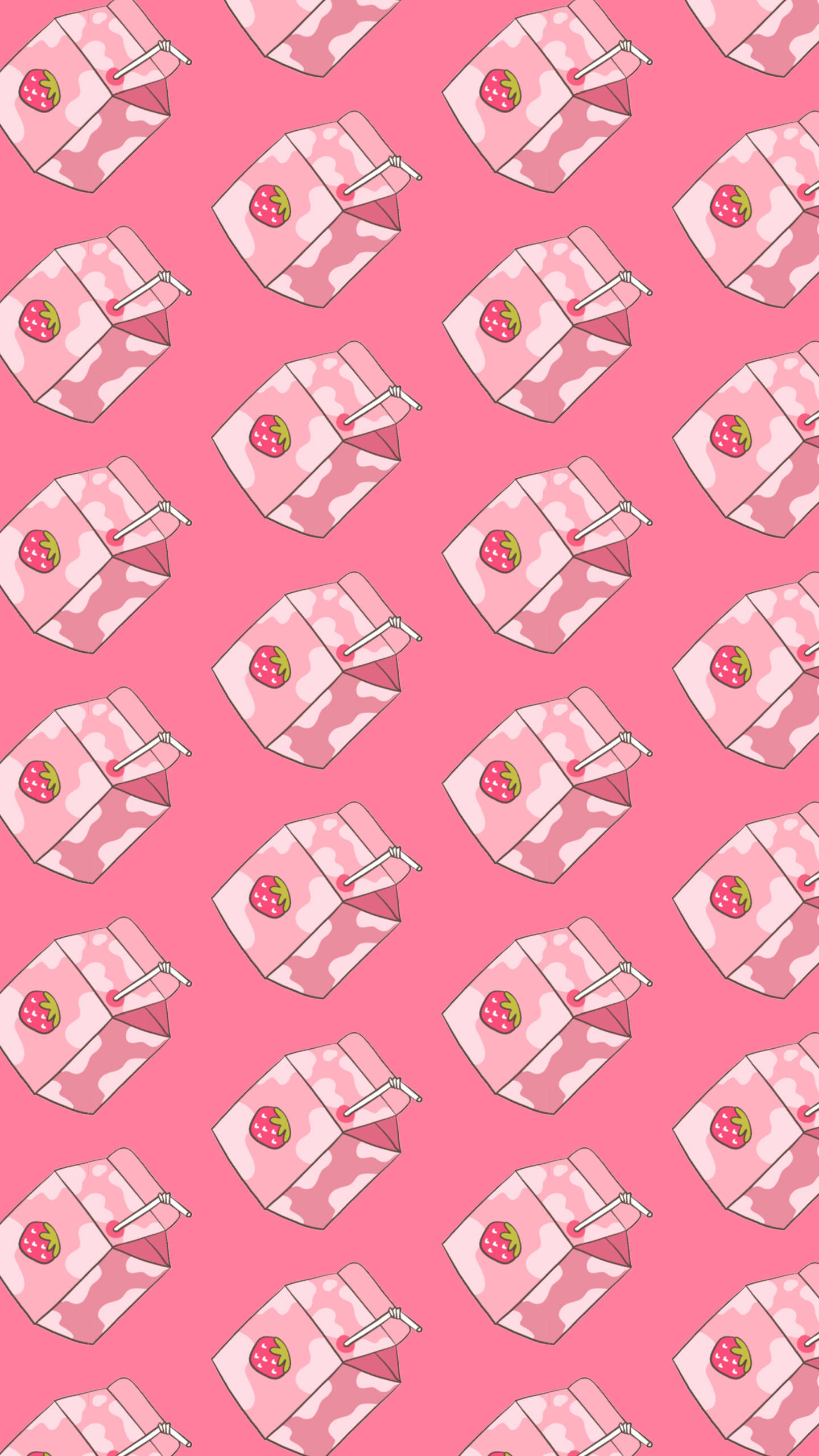 Strawberry Cow, pink strawberry milk carton, playful pattern, 2K Phone Wallpaper