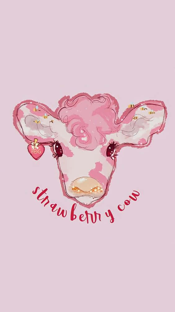 Strawberry Cow, pink background, strawberry-themed ears, SD Phone Wallpaper