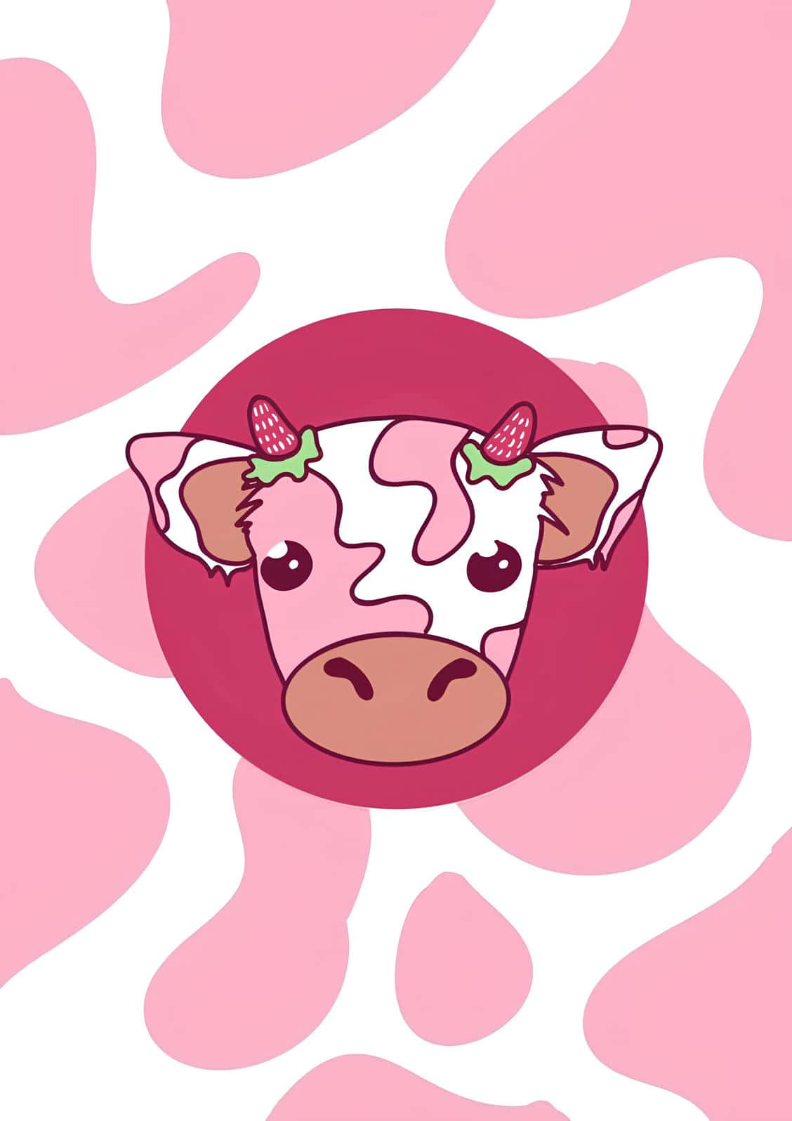 strawberry adorned pink cow, strawberry hair clips, pink circle, HD Phone Wallpaper