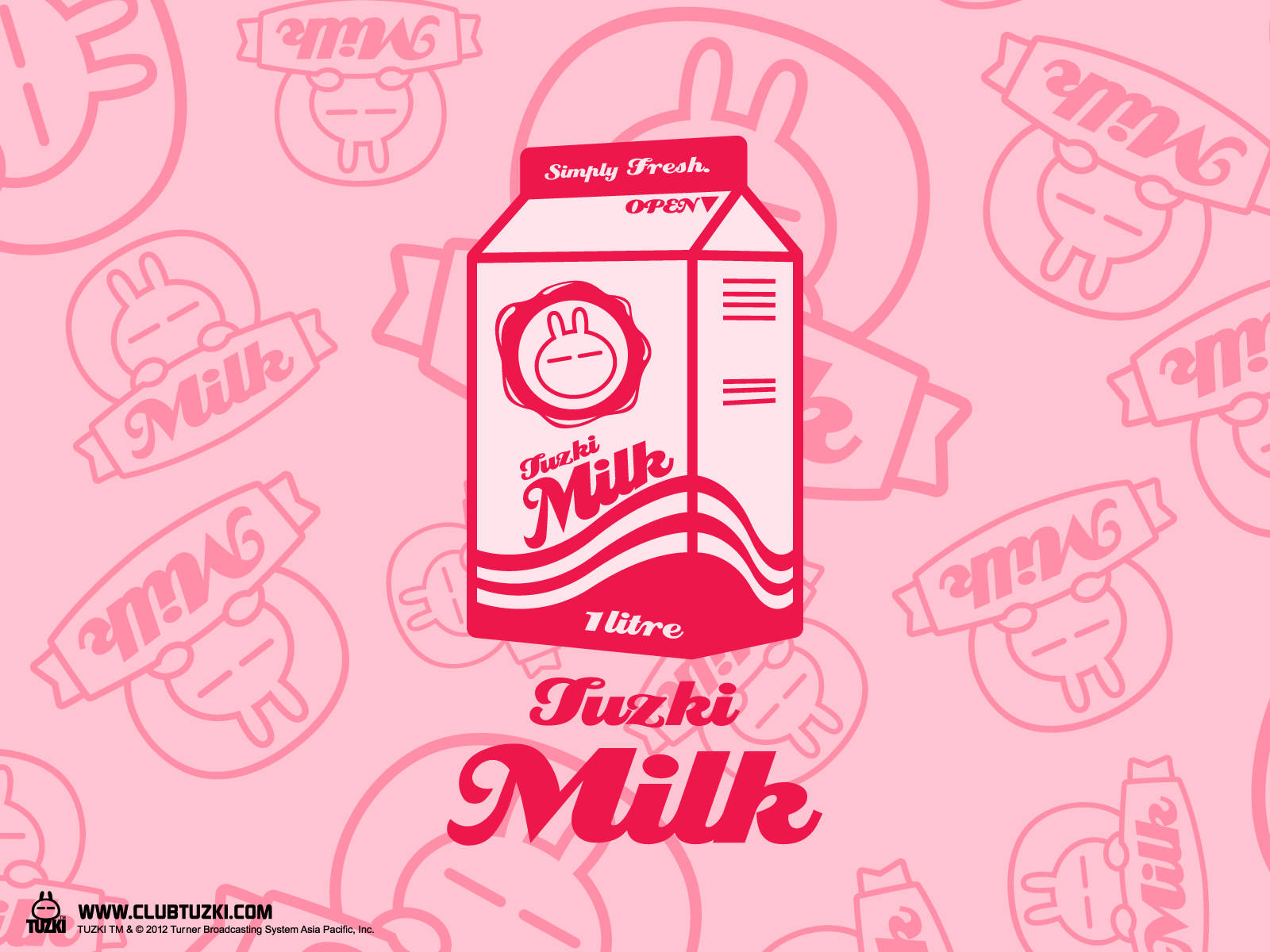 strawberry milk, pink and white milk carton, bunny logo, HD Desktop Wallpaper