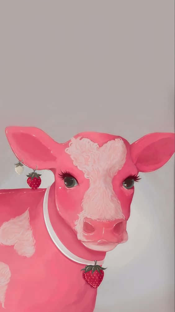 Pink Cow, strawberry earrings, heart-shaped markings, SD Phone Wallpaper