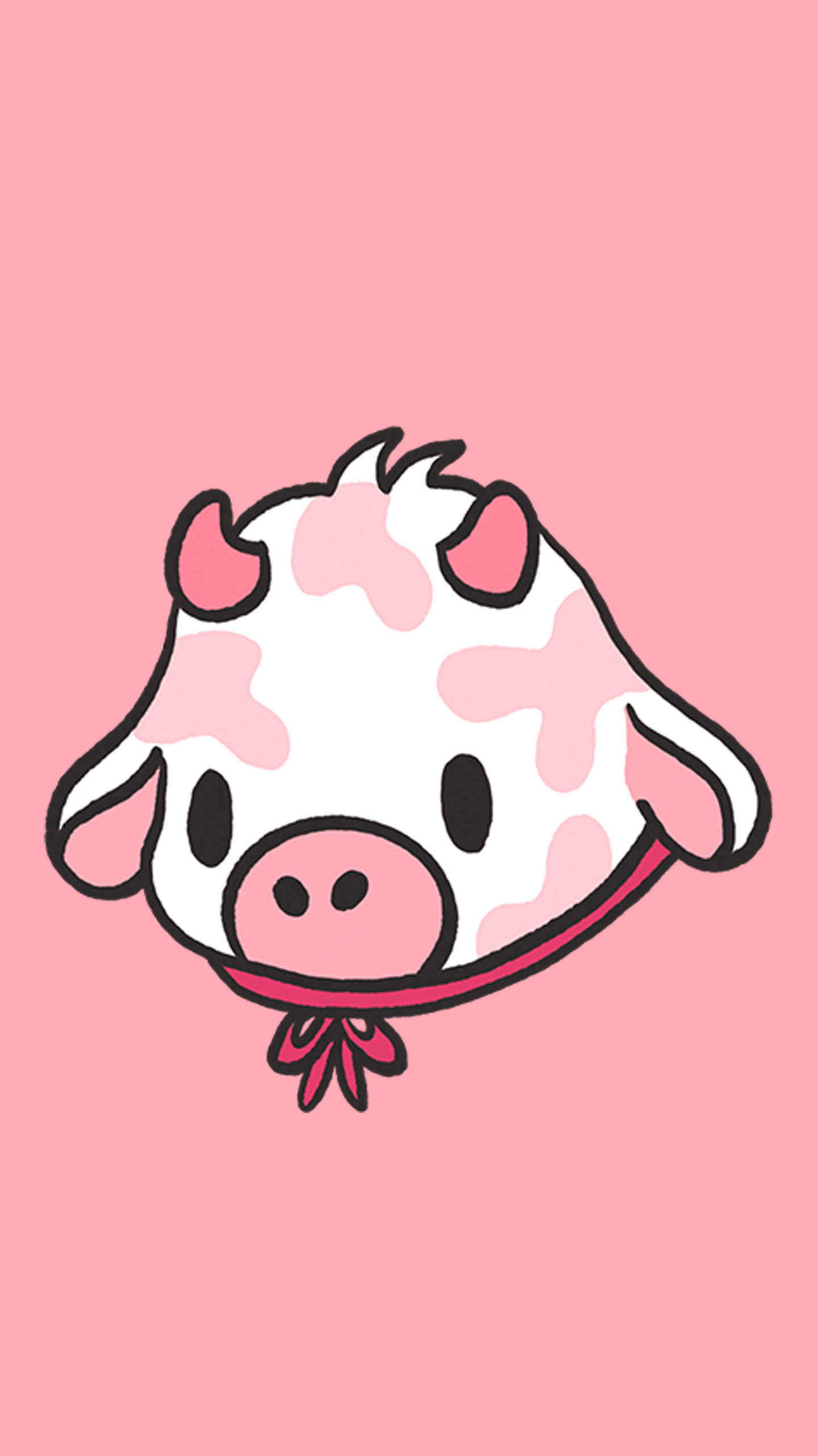 Strawberry Cow, pink ribbon collar, pink spots, 2K Phone Wallpaper