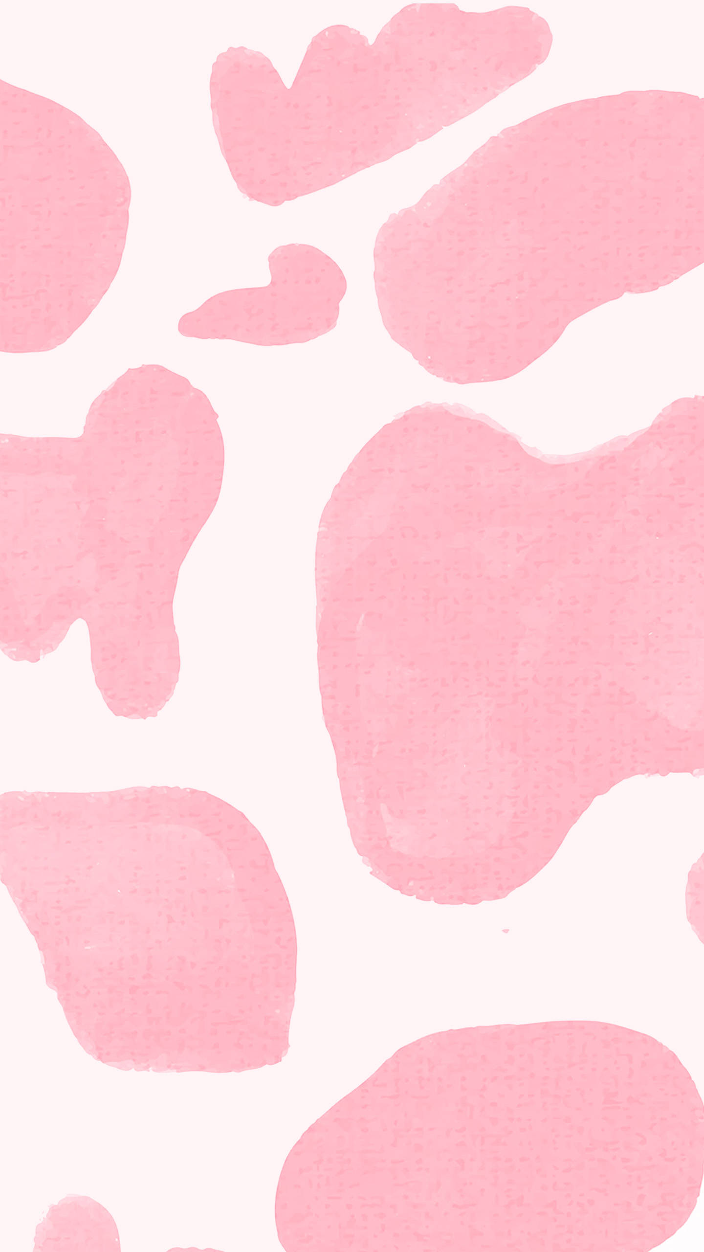 Strawberry Cow, soft pink watercolor blobs, creamy white textured background, 2K Phone Wallpaper