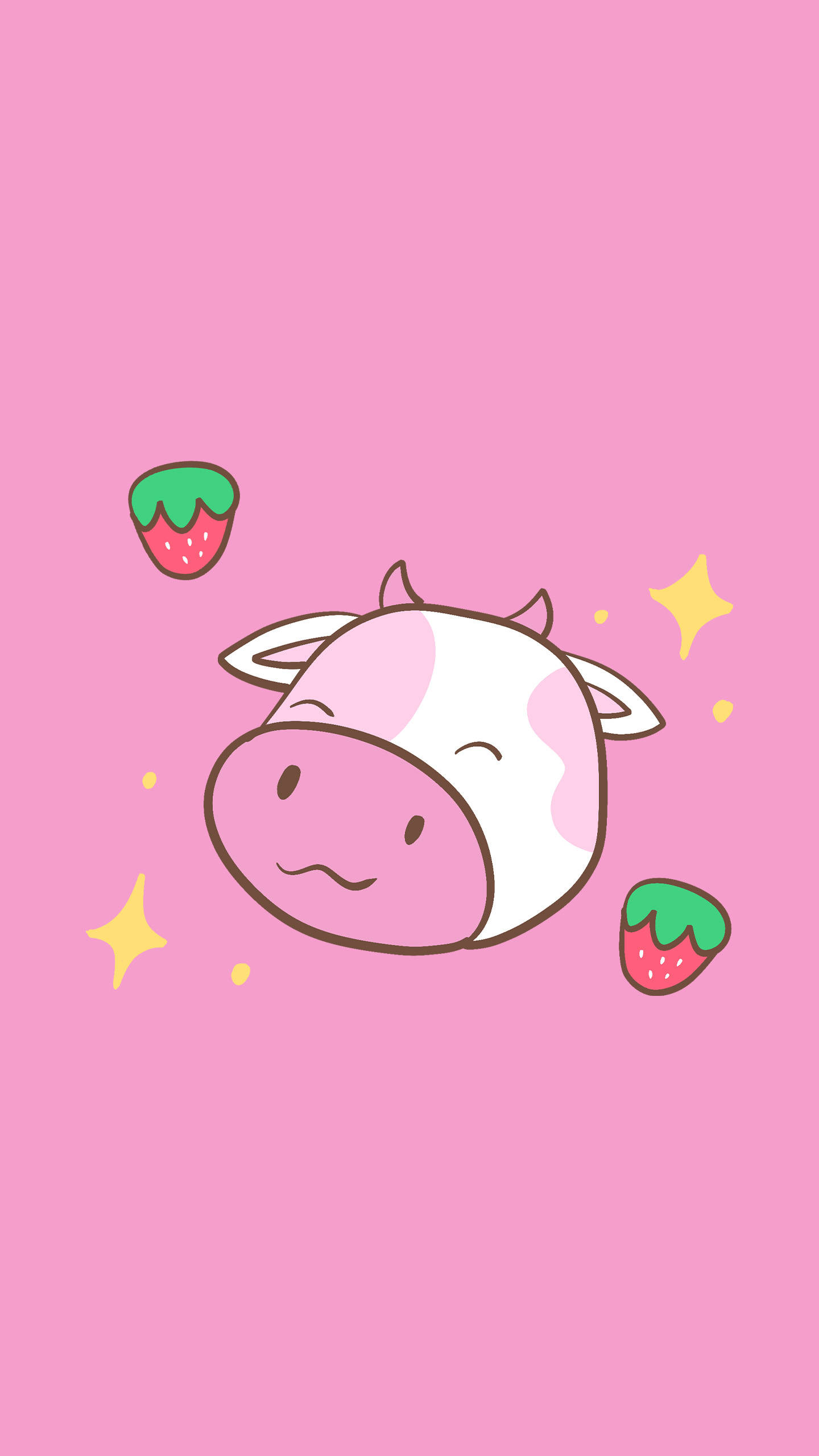 Strawberry Cow, pink and white cartoon cow, closed eyes, 2K Phone Wallpaper