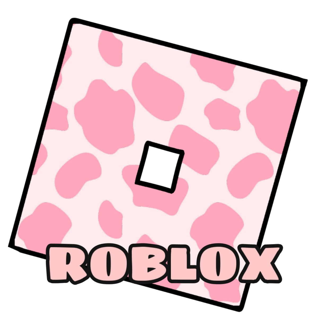 kawaii strawberry cow, pink cow print, white center square, SD Desktop Wallpaper