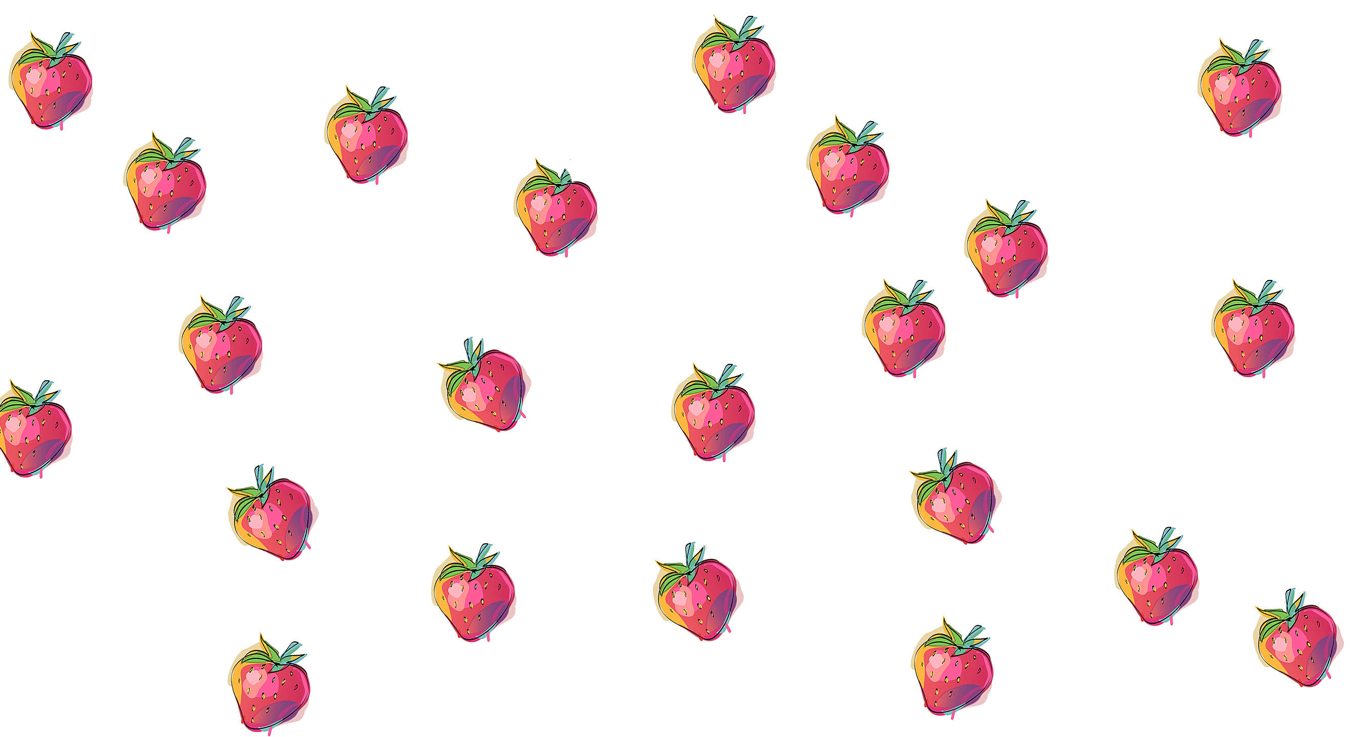 strawberries, white background, playful repeating pattern, 2K Desktop Wallpaper