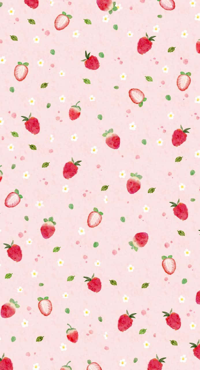 Strawberry Pattern, pink background, red strawberries, HD Phone Wallpaper