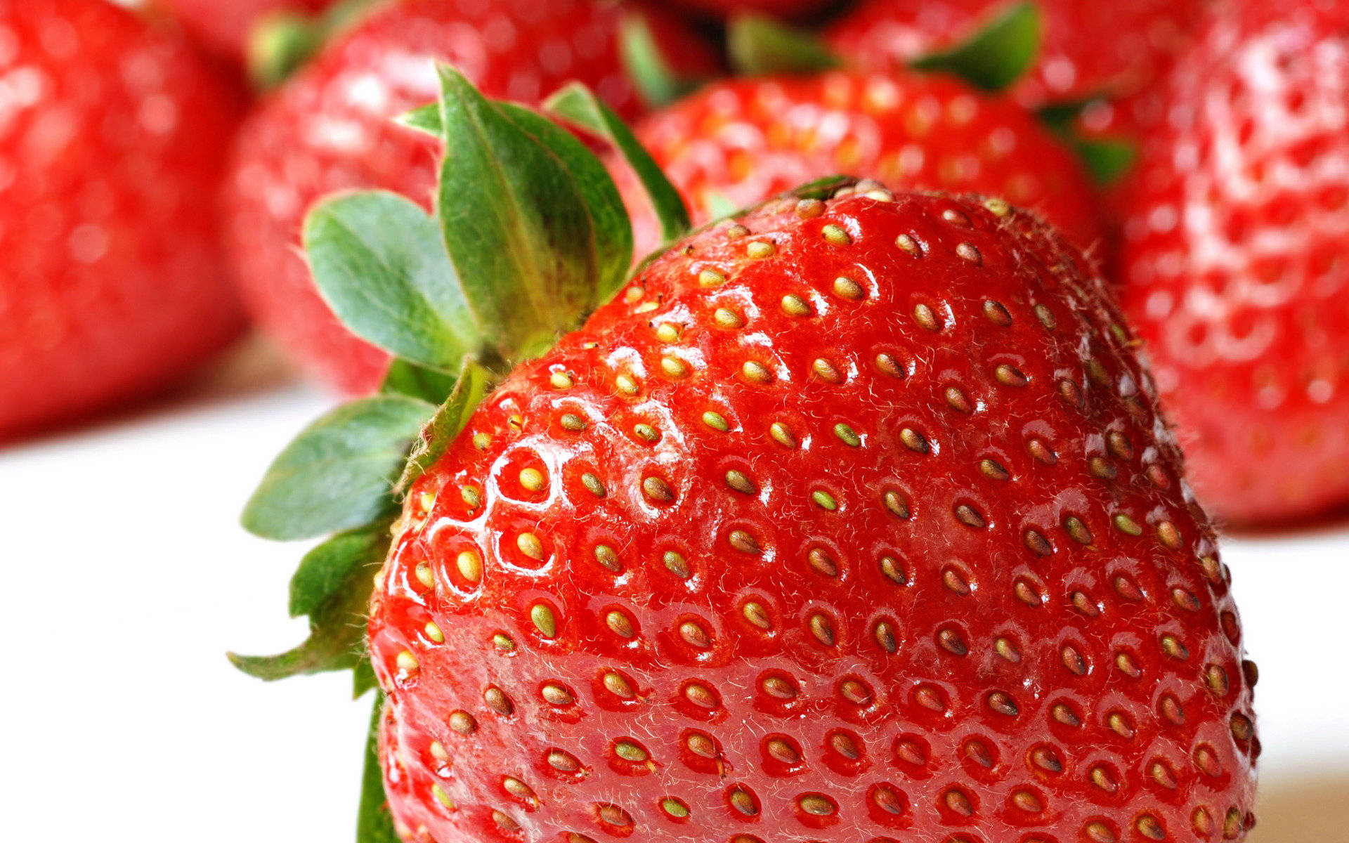 strawberry, vibrant red, green leaves, Full HD Desktop Wallpaper