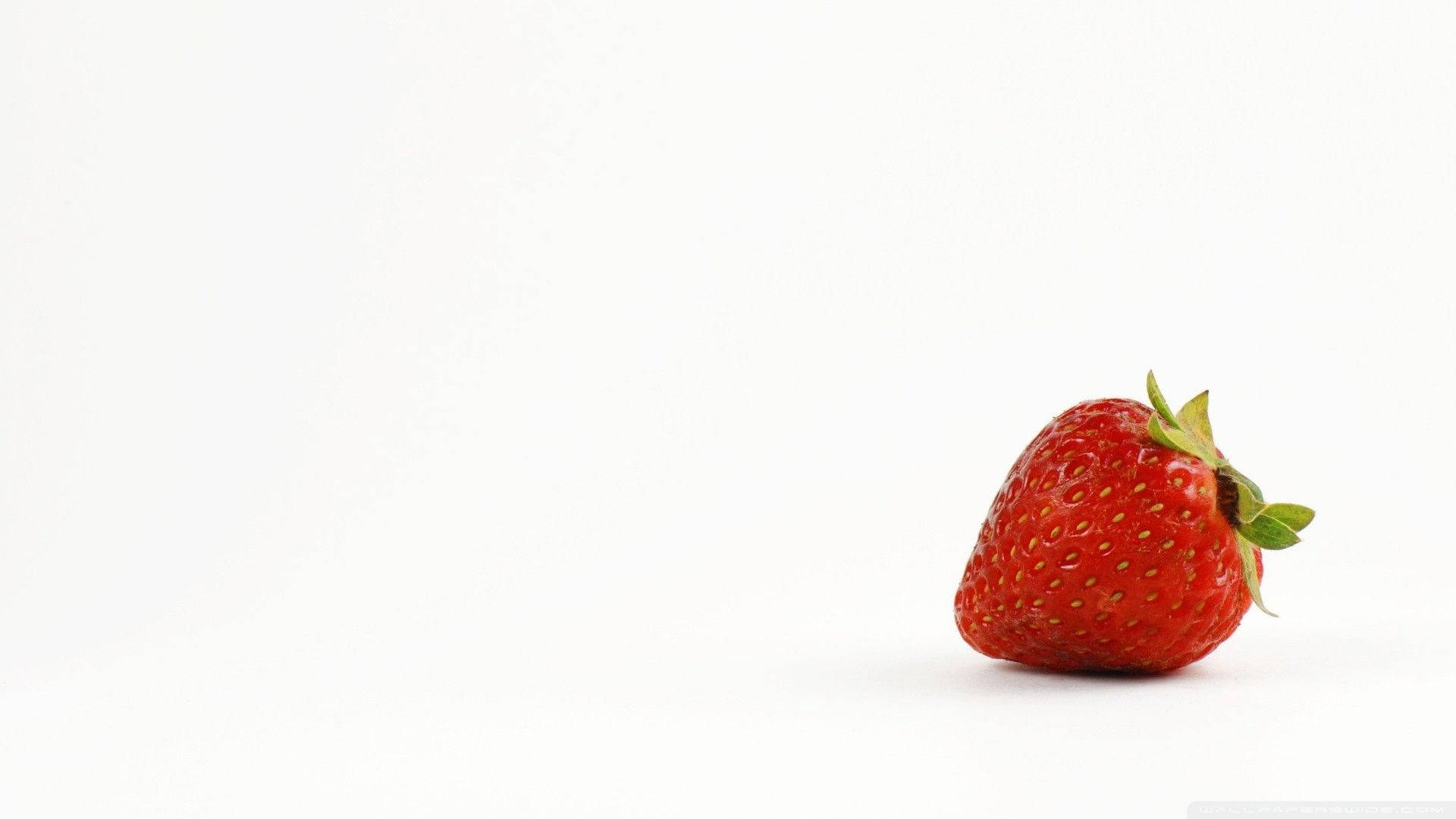 single red strawberry, stark white background, Full HD Desktop Wallpaper