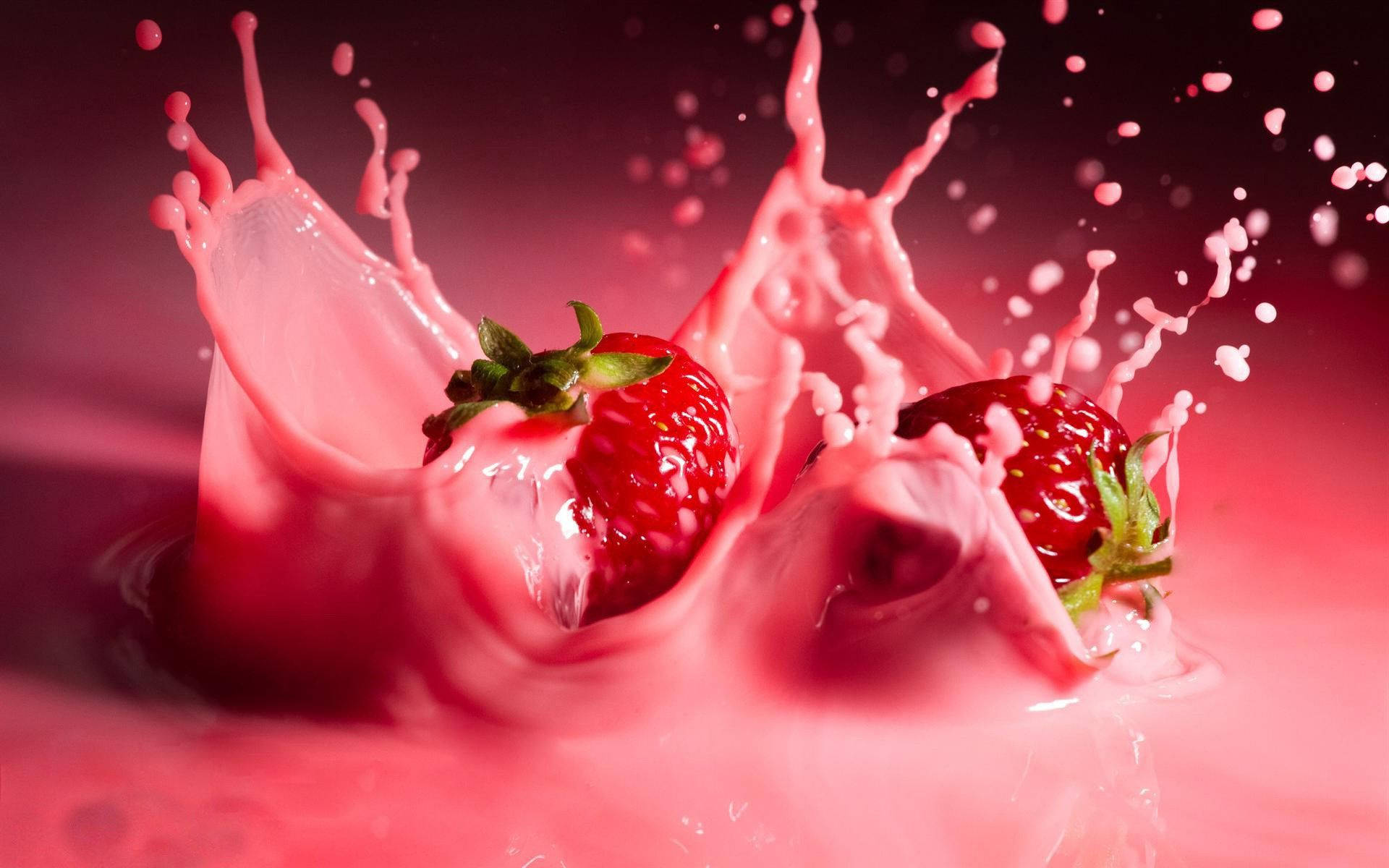 Juice With Strawberry Desktop, strawberries, pink liquid, Full HD Desktop Wallpaper