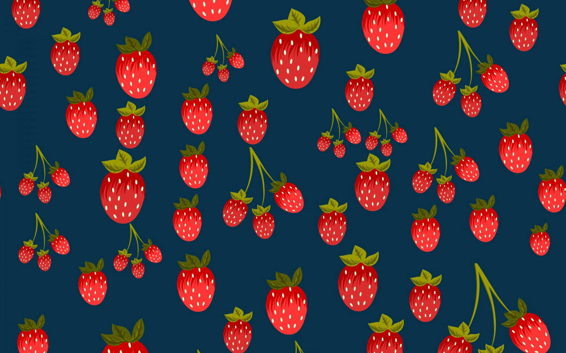 strawberry, deep navy blue, playful repeating pattern, Full HD Desktop Wallpaper