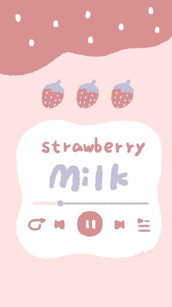 strawberry milk, pastel pink, three strawberries, SD Phone Wallpaper