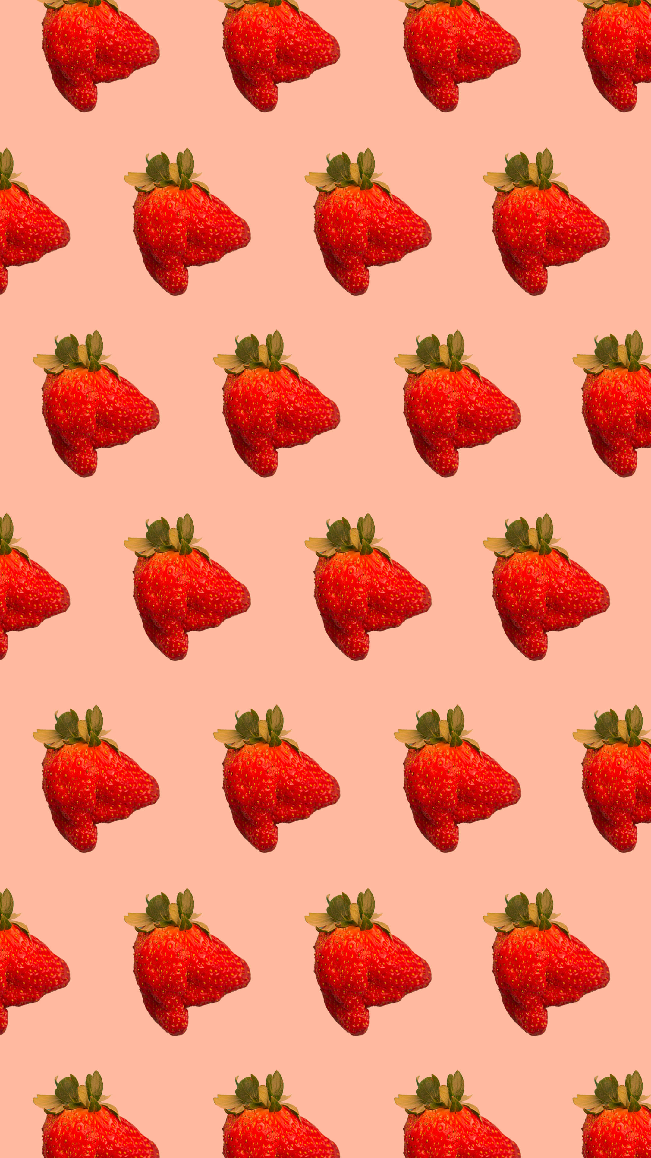 ugly strawberry pattern, vibrant red strawberries, green tops, 4K Phone Wallpaper