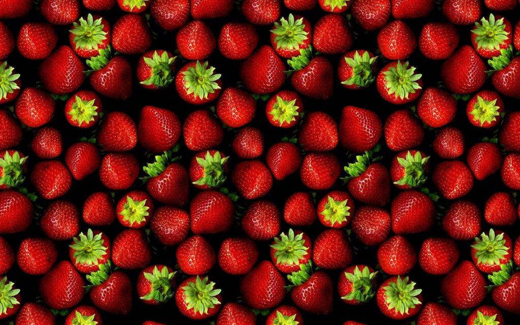 fresh red strawberries, vibrant red, green tops, SD Desktop Wallpaper