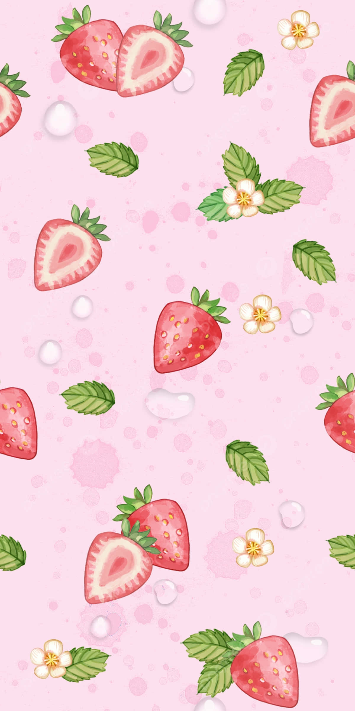 pink strawberry pattern, pink background, whole strawberries, Full HD Phone Wallpaper