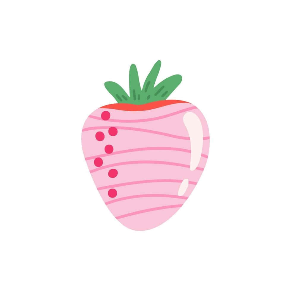 pink strawberry, striped pattern, green leaves, SD Desktop Wallpaper