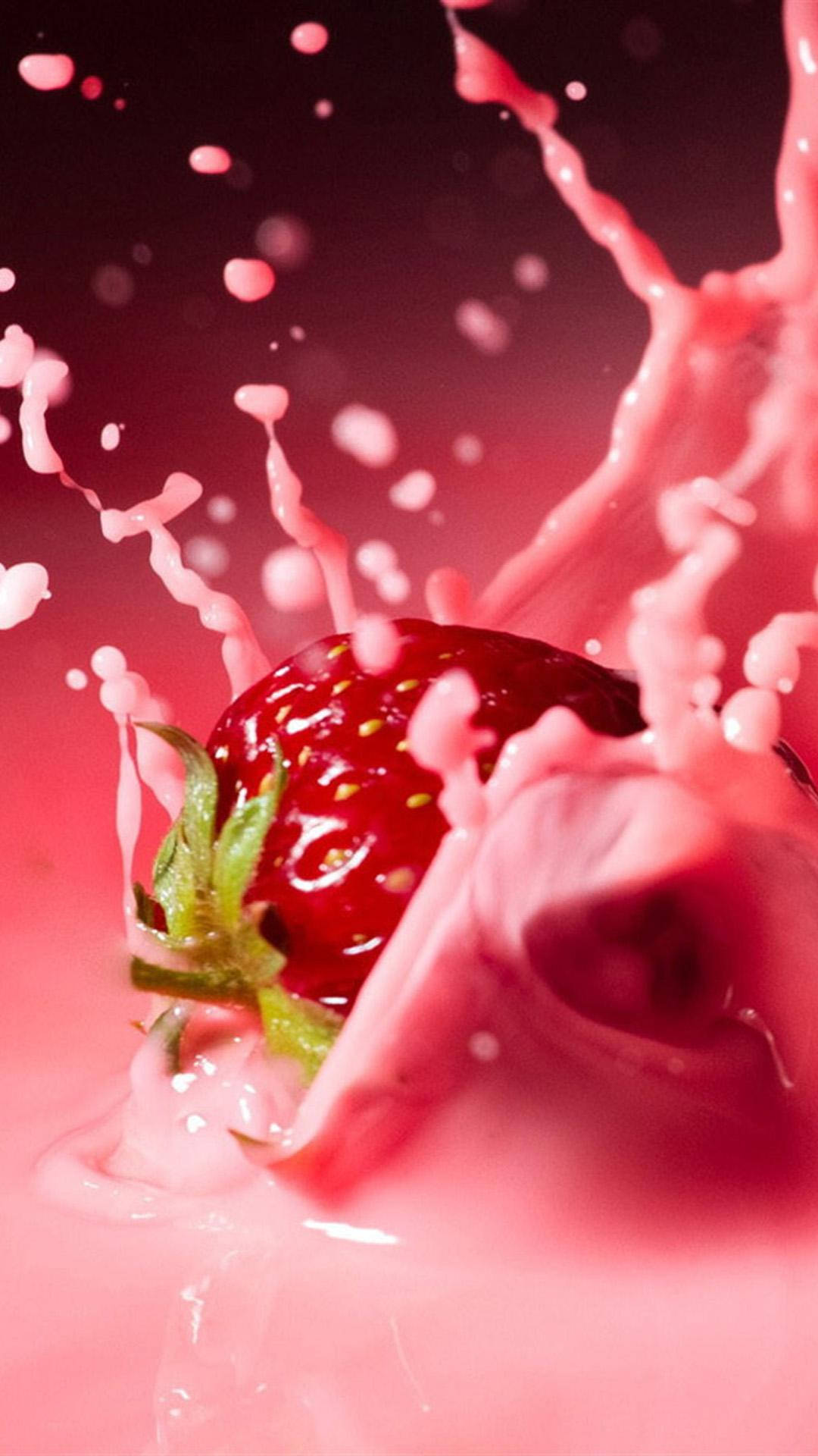 Strawberry Milk, vibrant red strawberry, pink liquid, Full HD Phone Wallpaper
