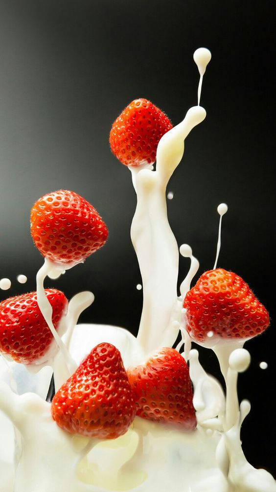 Strawberry Milk, strawberries, milk, SD Phone Wallpaper