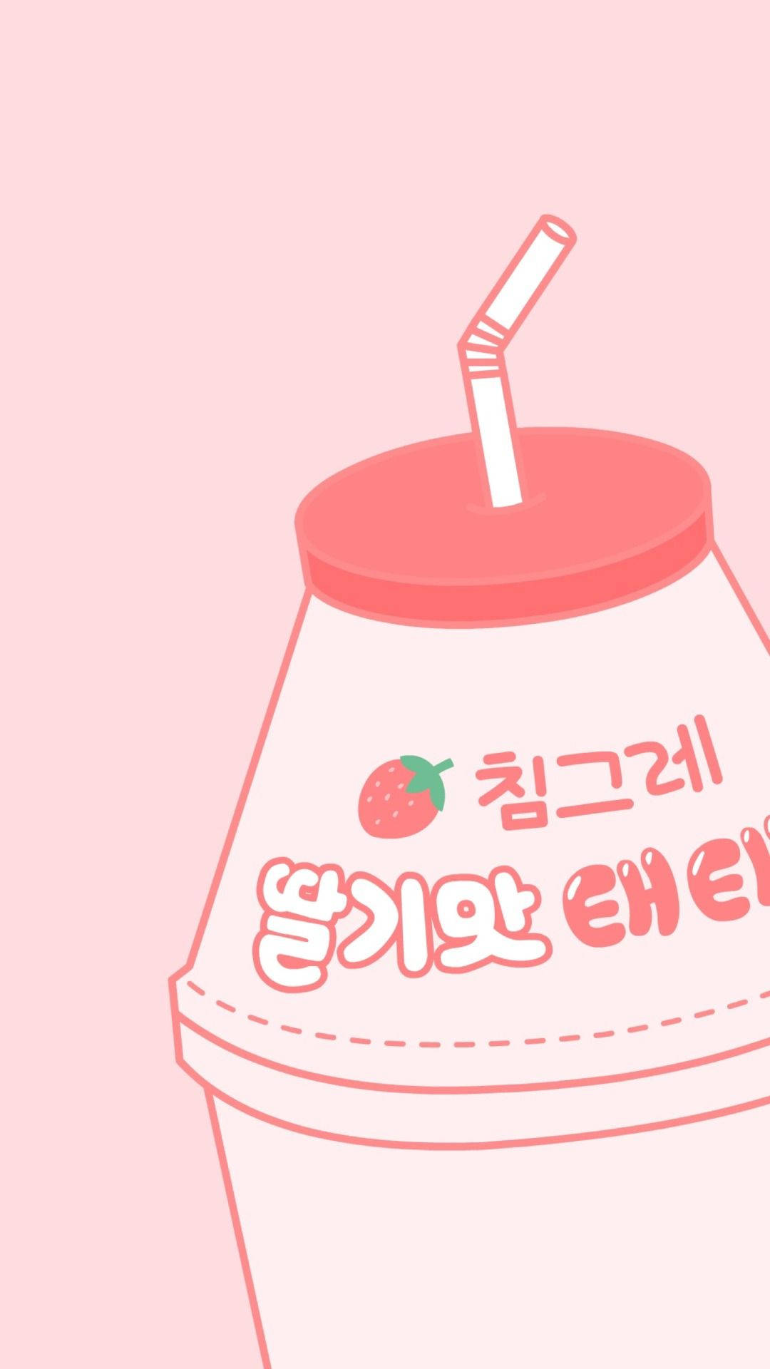 strawberry milk, pink illustrated strawberry milkshake cup, straw, Full HD Phone Wallpaper