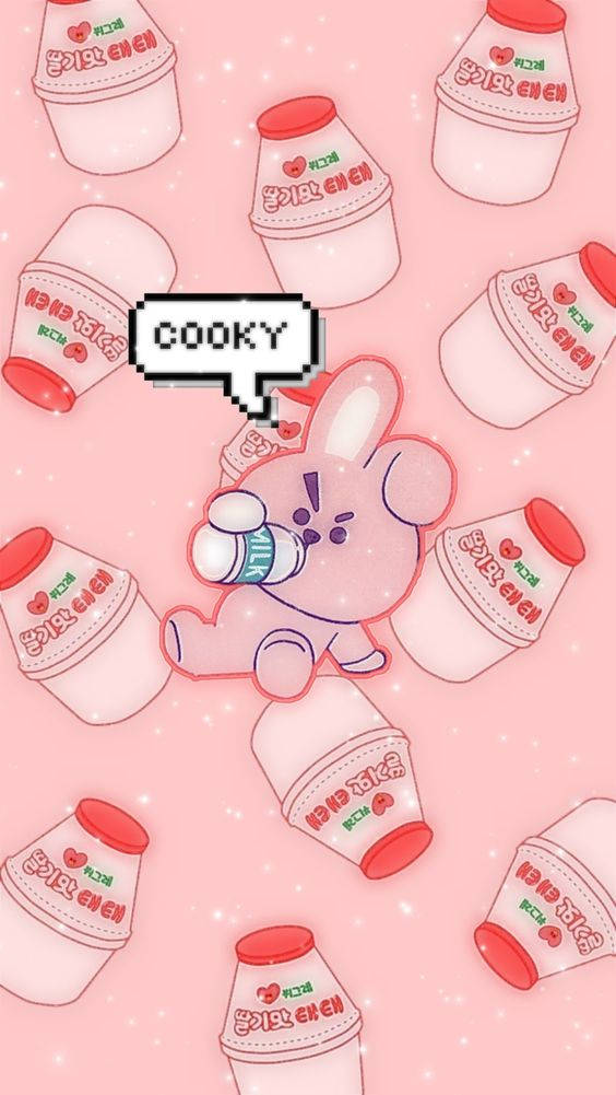strawberry milk, pink bunny, drink bottle, SD Phone Wallpaper