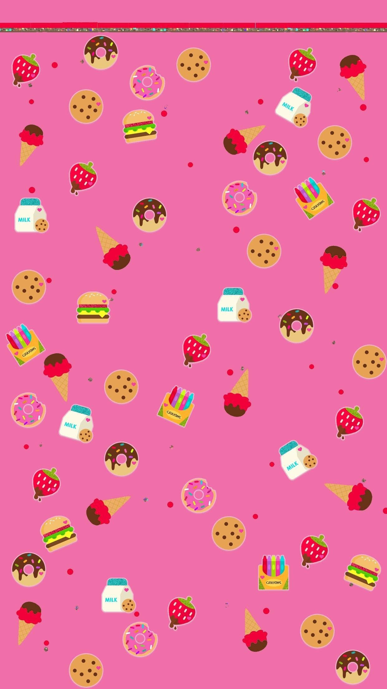 Strawberry Milk, vibrant pink, cartoon-style sweets, Full HD Phone Wallpaper