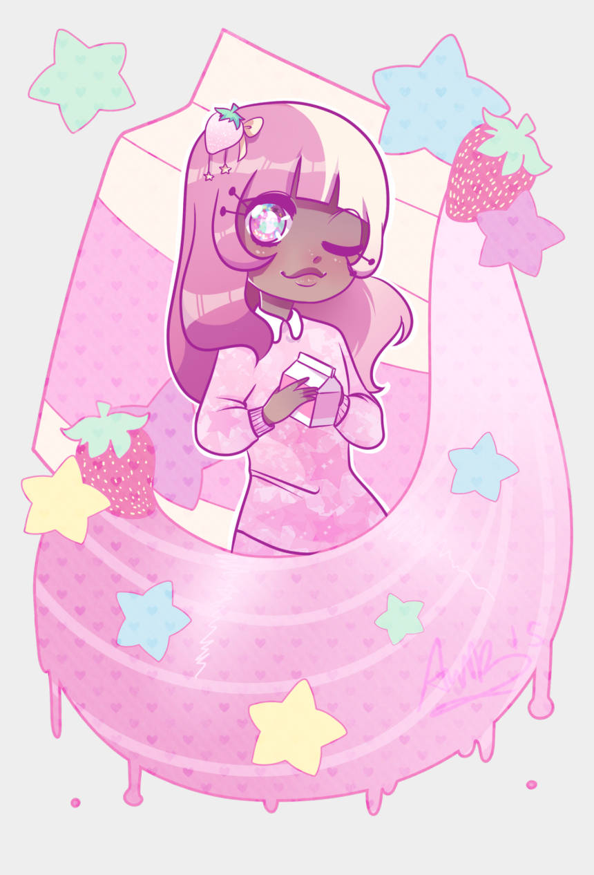 Strawberry Milk, pink hair, giant eye, SD Phone Wallpaper