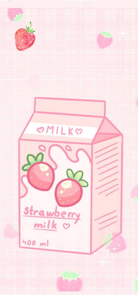 strawberry milk, pink, illustrated, SD Phone Wallpaper