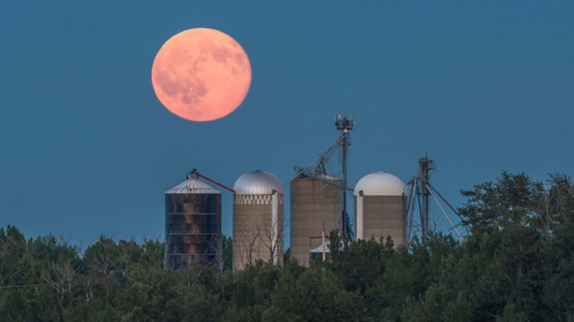 Strawberry Moon 2019, orange moon, silos, Full HD Desktop Wallpaper