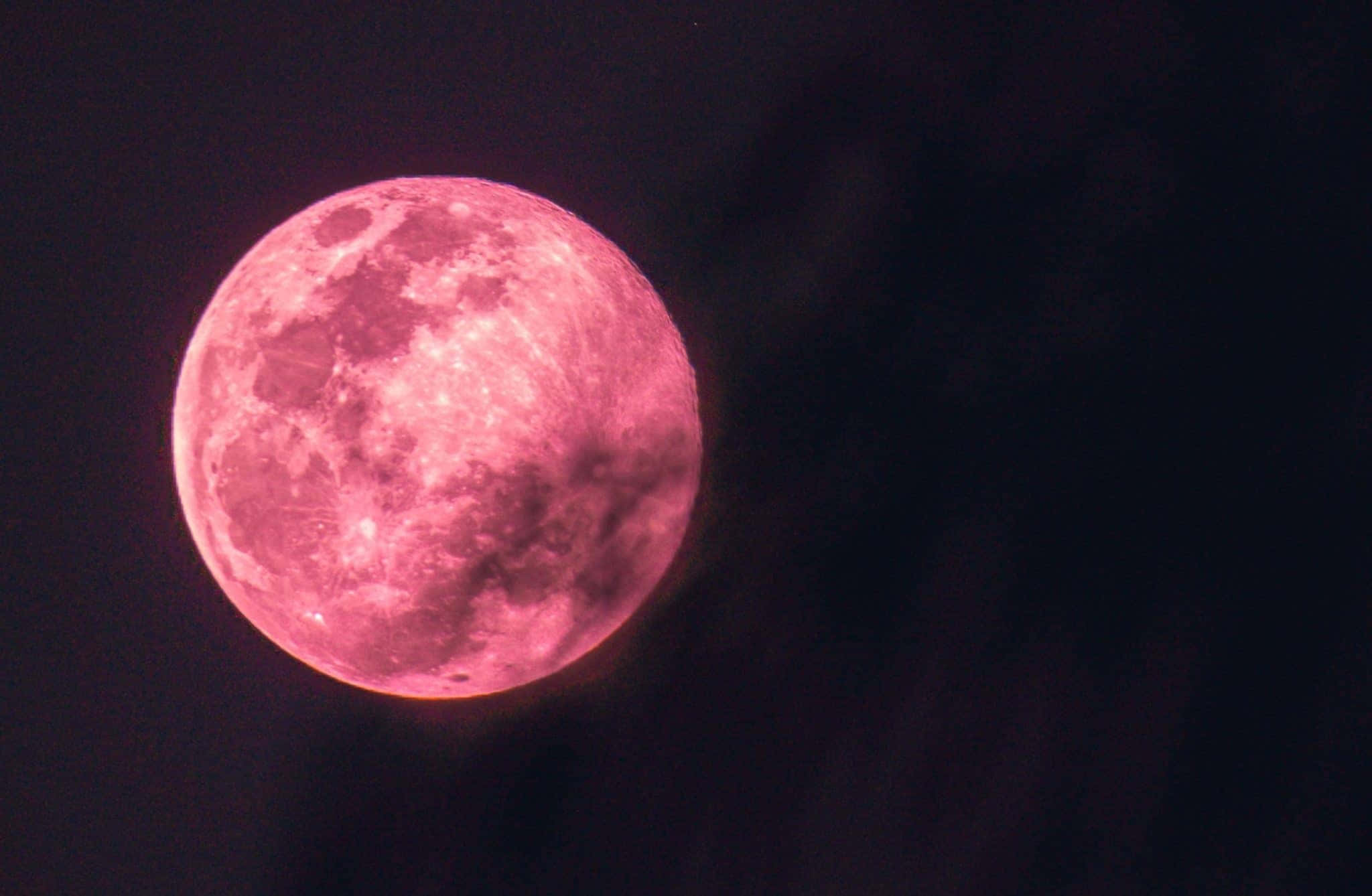 Strawberry Moon 2019, pink hues, vivid pink full moon, Full HD Desktop Wallpaper
