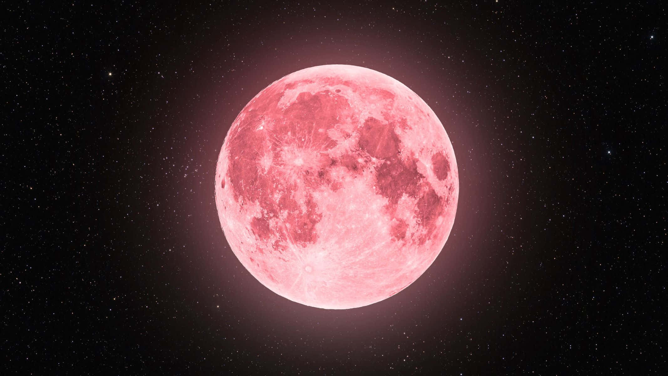Strawberry Moon, night sky, pink full moon, Full HD Desktop Wallpaper