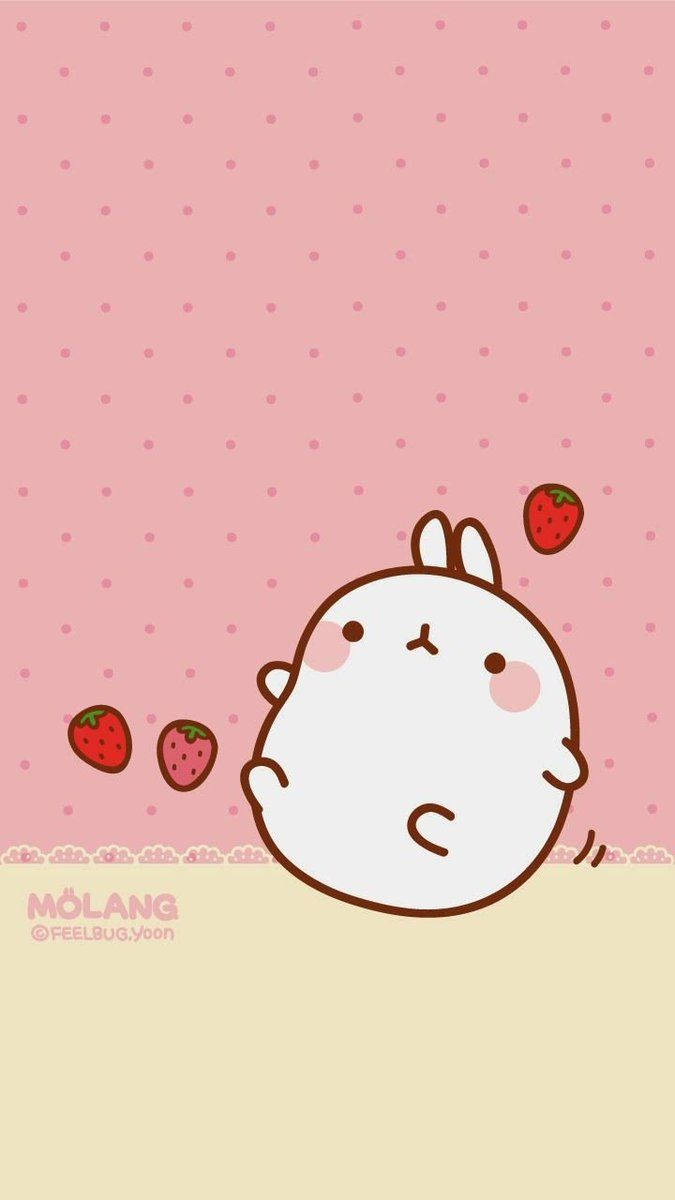 strawberry aesthetic, pastel border, pink polka dot background, SD Phone Wallpaper