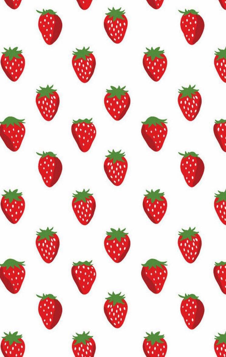 strawberry aesthetic, bright red strawberries, green tops, SD Phone Wallpaper