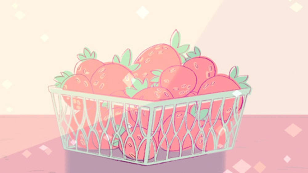 Strawberry Moon, pastel light, plump pink strawberries, SD Desktop Wallpaper