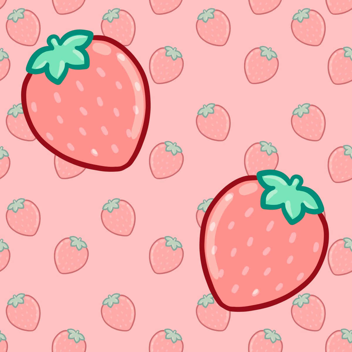 Pastel Strawberry, pink fruits, green leaves, SD Desktop Wallpaper