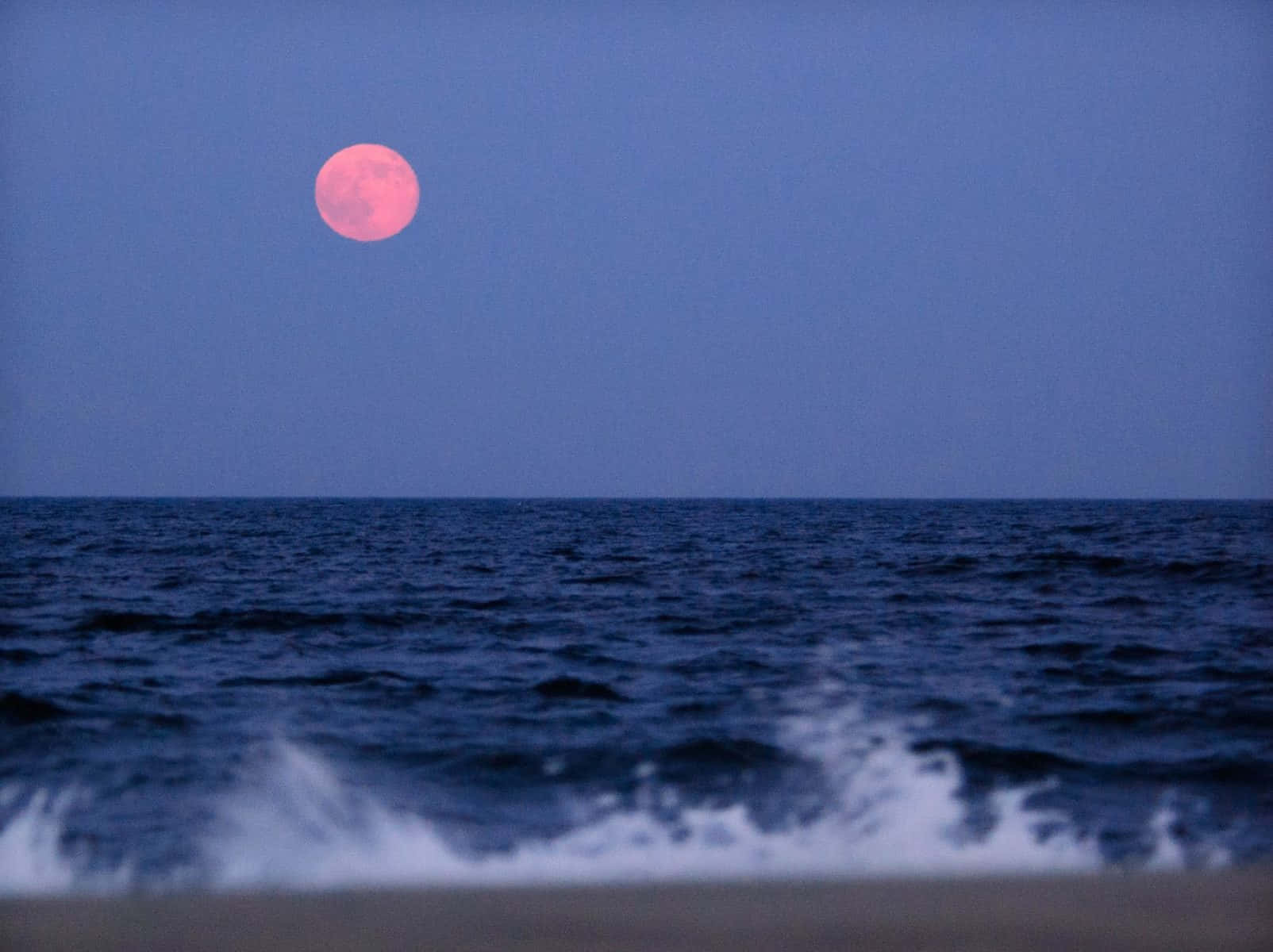 Strawberry Moon, ocean, twilight, HD Desktop Wallpaper
