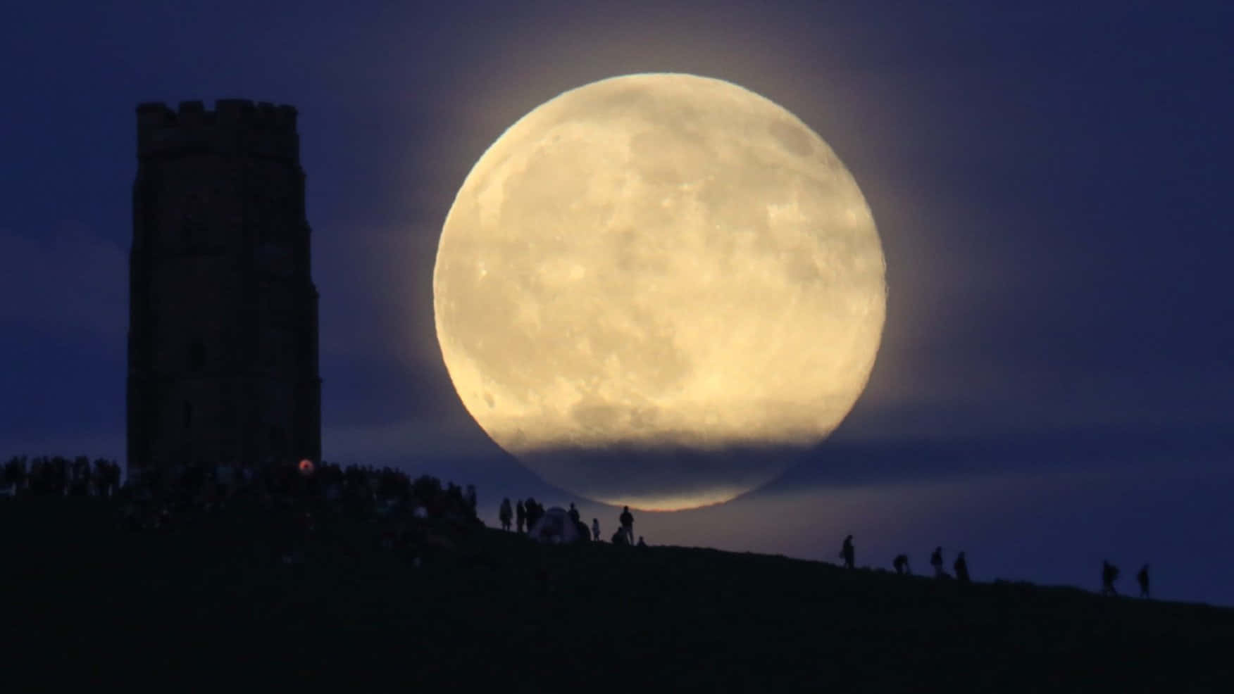 Strawberry Moon 2019, full moon, hilltop tower, HD Desktop Wallpaper