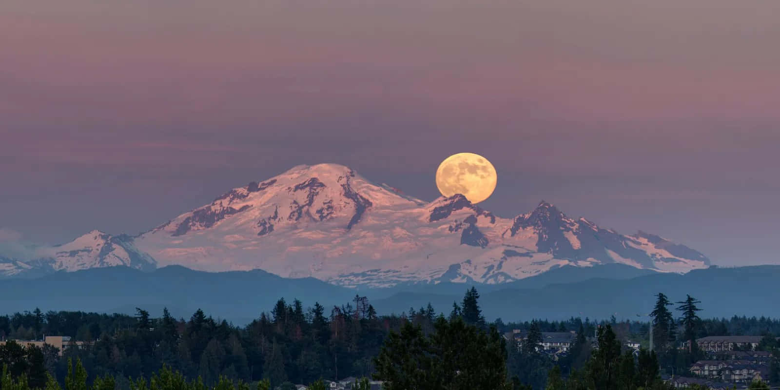 Strawberry Moon, mountain peaks, snowcapped mountain range, HD Desktop Wallpaper