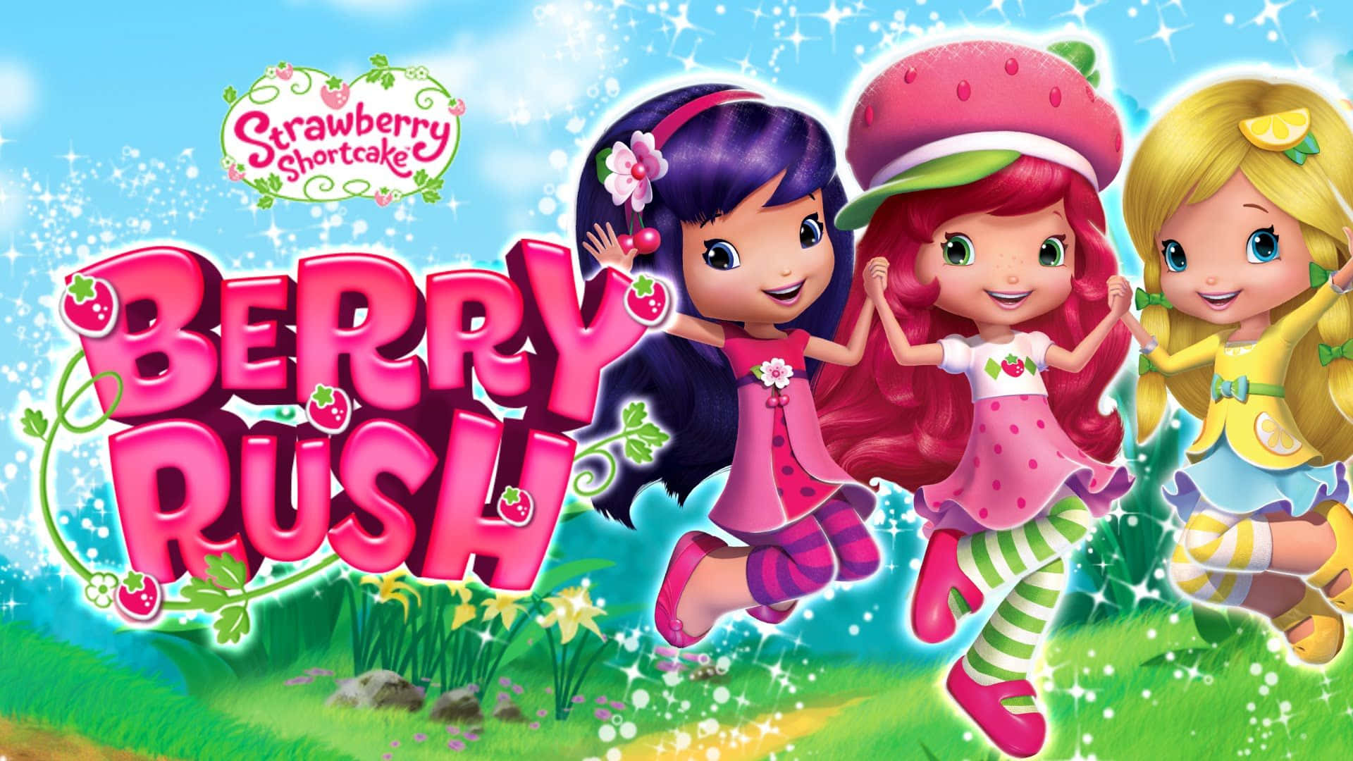 Strawberry Shortcake, berry-themed outfits, sparkling grassy field, Full HD Desktop Wallpaper