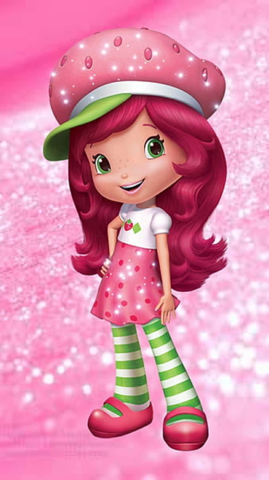 Strawberry Shortcake, pink hair, strawberry hat, HD Phone Wallpaper