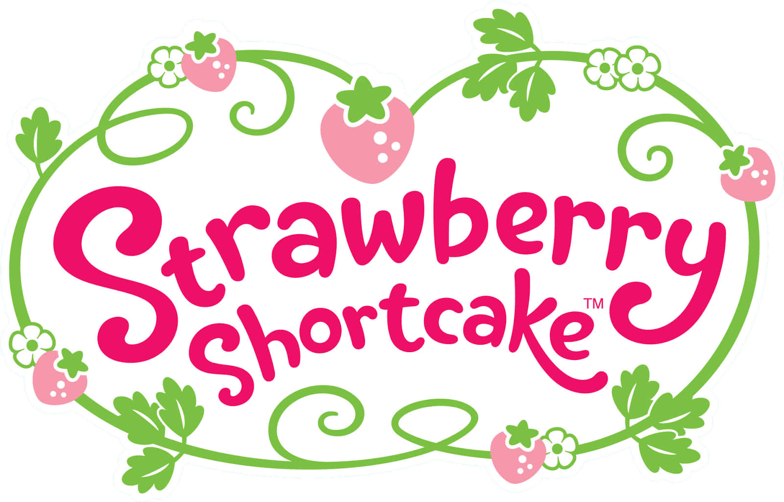 Strawberry Shortcake, pink and green logo, swirling vines, HD Desktop Wallpaper
