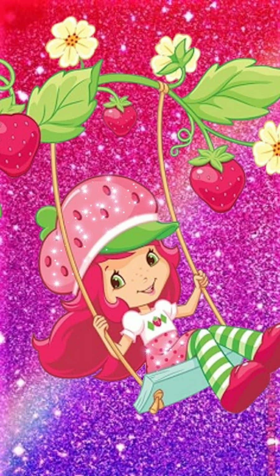 Strawberry Shortcake, purple glitter, vine swing, HD Phone Wallpaper