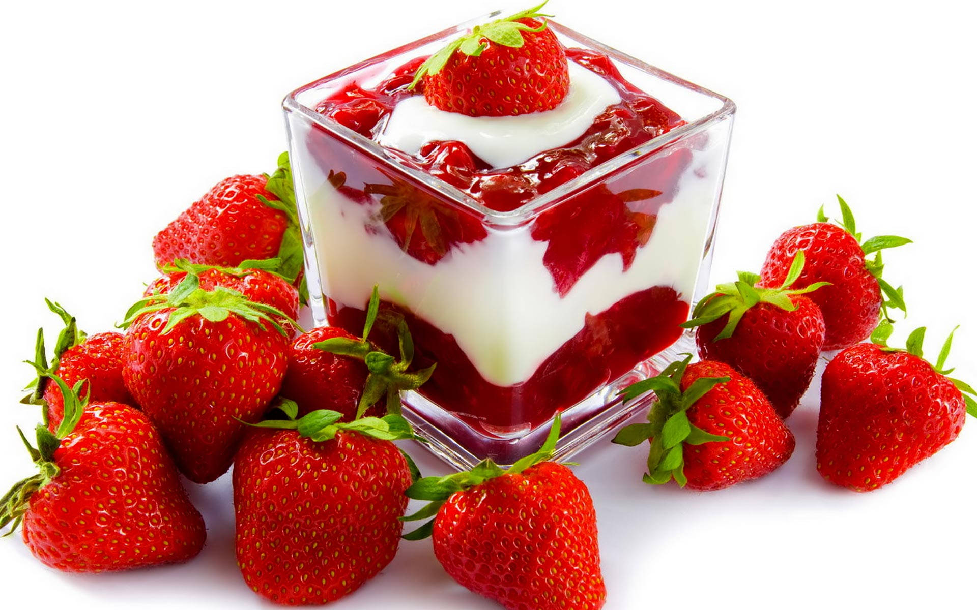Strawberry Shortcake Aesthetic, glass cube, creamy yogurt, Full HD Desktop Wallpaper