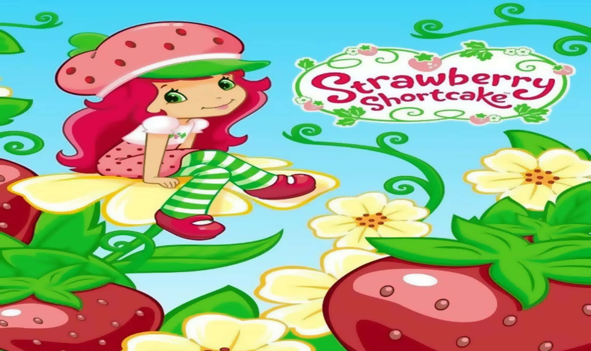 Strawberry Shortcake, yellow flower, strawberries, Full HD Desktop Wallpaper