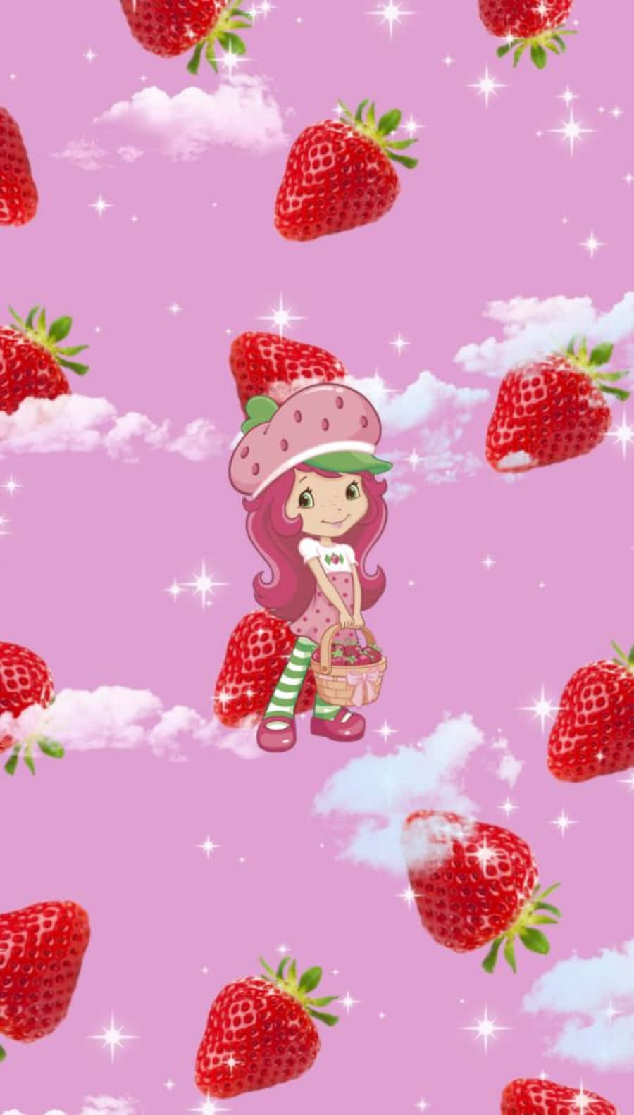 Strawberry Shortcake, pink hair, strawberry hat, HD Phone Wallpaper